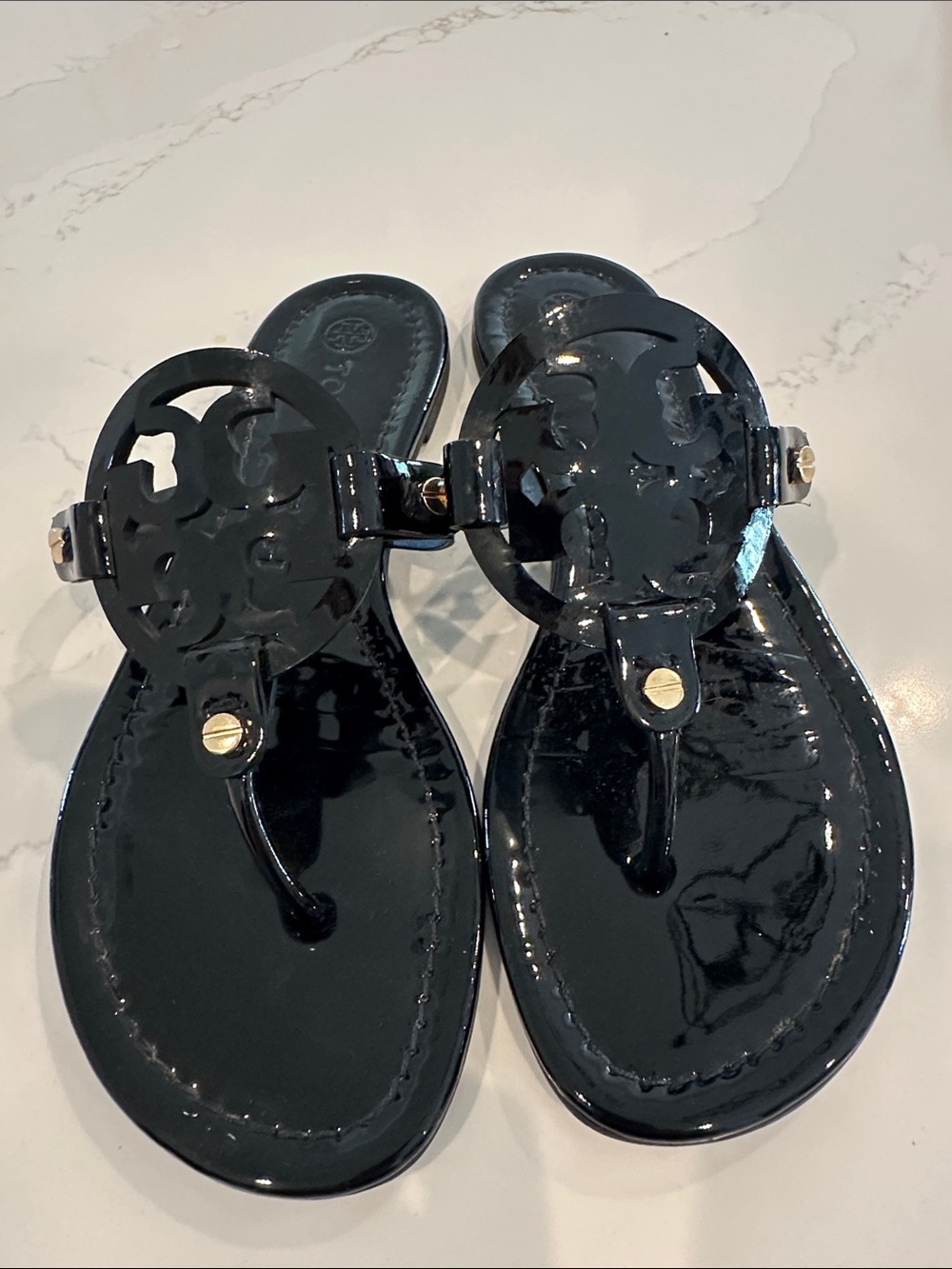 Tory Burch Miller Sandals Patent Black Size 9